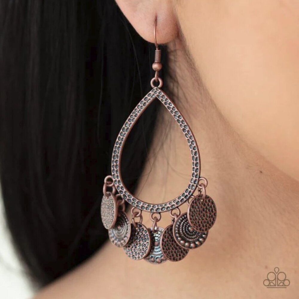 Paparazzi Jewelry Accessories - All In Good CHIME - Copper Earrings - Vintage
